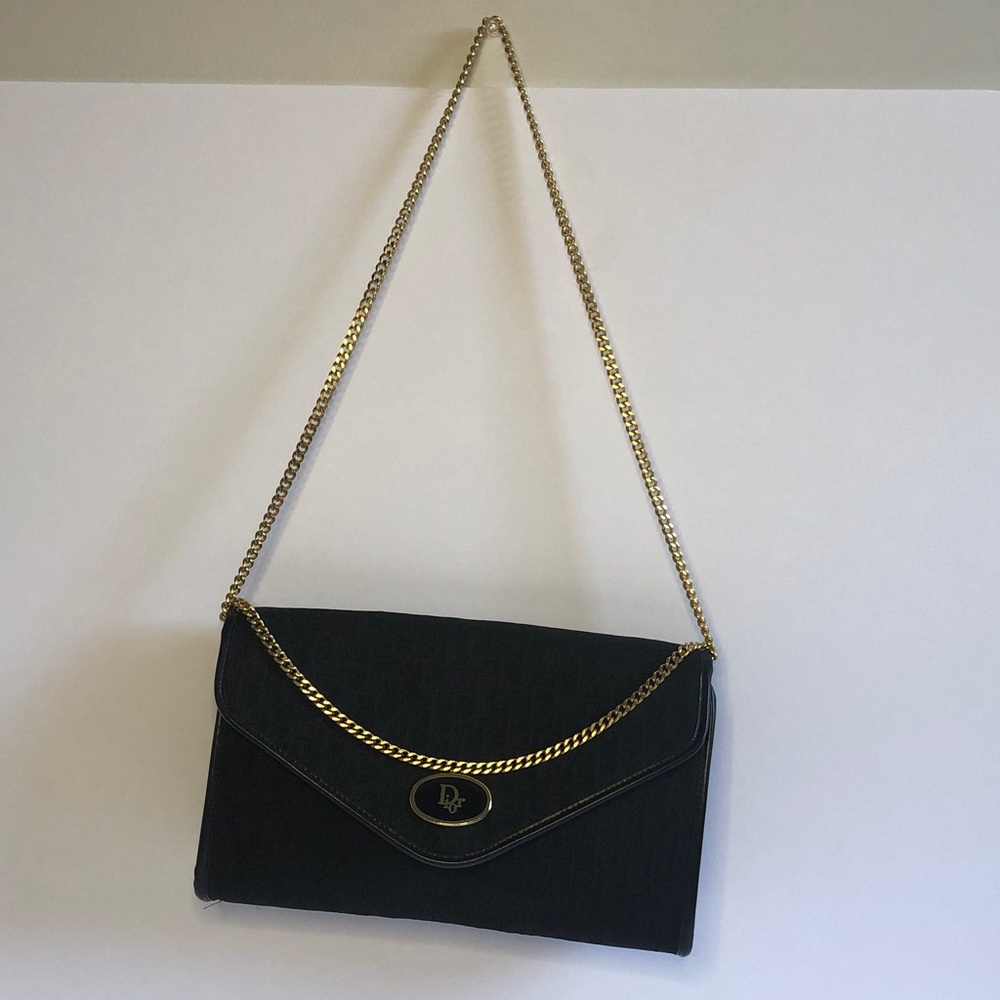 Pre Love Dior monogram Black Clutch with Gold Chain Strap - Picture 5 of 16